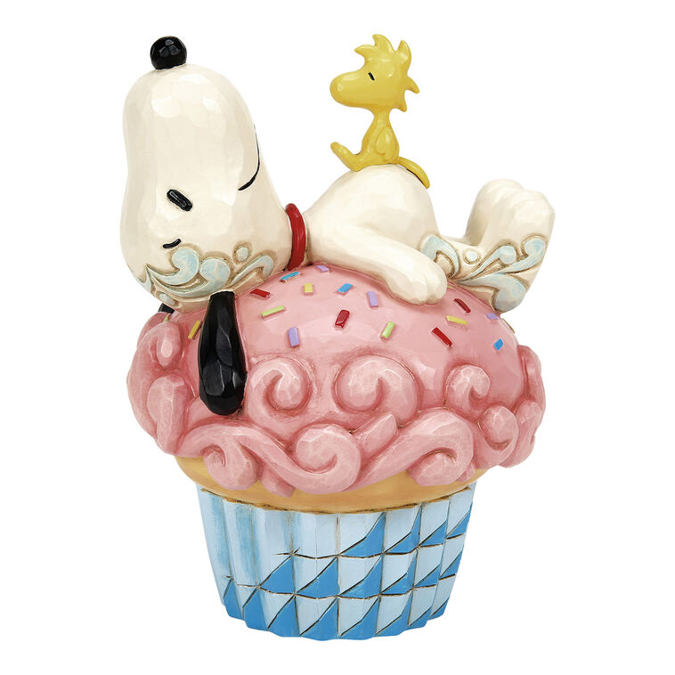 Jim Shore Peanuts Snoopy and Woodstock on Cupcake Figurine, 5.3"